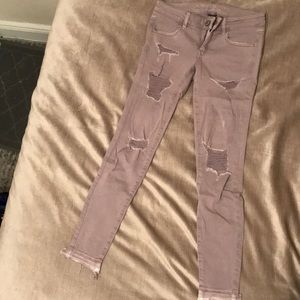 Destroyed light purple super low jeggings